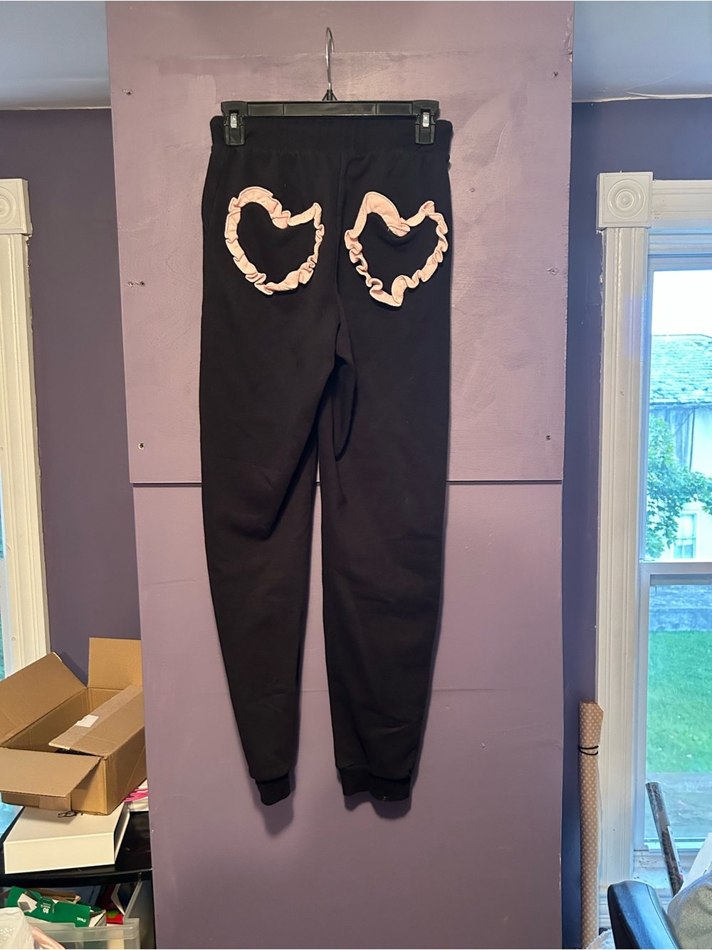 Sugar thrillz Black sweatpants with pink heart , size XS